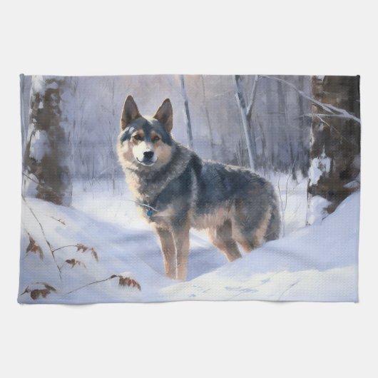 Zweeds Vallhund liet het sneeuwen Kerstmis Theedoek (Horizontaal)