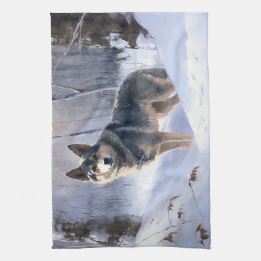 Zweeds Vallhund liet het sneeuwen Kerstmis Theedoek (Verticaal)