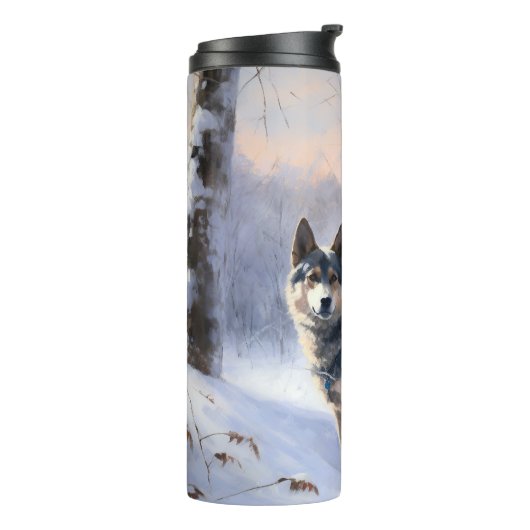 Zweeds Vallhund liet het sneeuwen Kerstmis Thermosbeker (Gedraaid links)