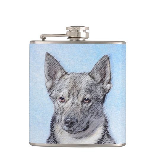 Zweeds Vallhund-schilderij - Kute Original Dog Art Heupfles (Voorkant)