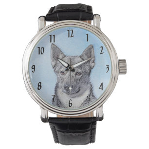 Zweeds Vallhund-schilderij - Kute Original Dog Art Horloge