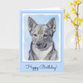 Zweeds Vallhund-schilderij - Kute Original Dog Art Kaart (Gele Bloem)
