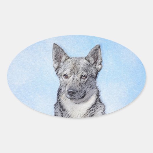 Zweeds Vallhund-schilderij - Kute Original Dog Art Ovale Sticker (Voorkant)