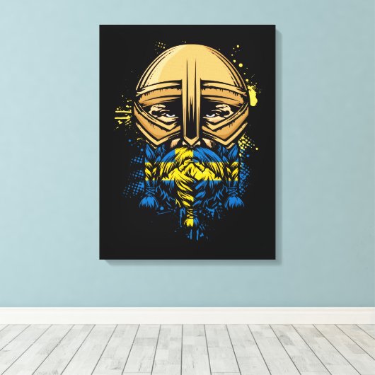 Zweeds Viking Warrior Gift Zweden Viking Helm Canvas Afdruk (Insitu (Houten vloer))