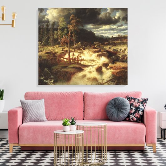 Zweeds watervallandschap (door Marcus Larson) Canvas Afdruk (Insitu (Woonkamer))