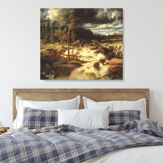 Zweeds watervallandschap (door Marcus Larson) Canvas Afdruk (Insitu (Slaapkamer))