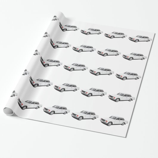 Zweedse auto uit begin jaren 70 (wit) cadeaupapier (Uitgerold)