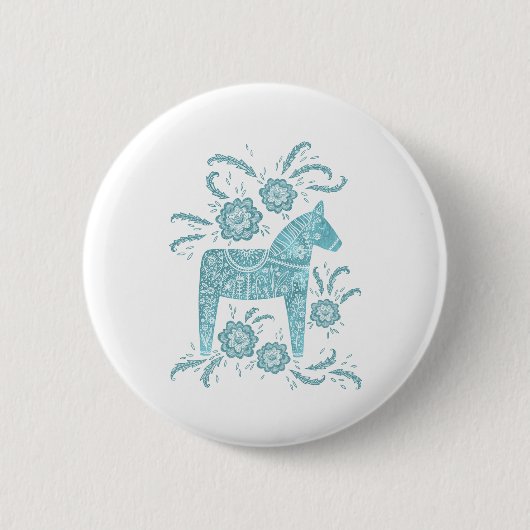 Zweedse Button Dala Horse Blauwgroen en White (Voorkant)