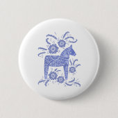 Zweedse Button Dala Horse Blue en White (Voorkant)