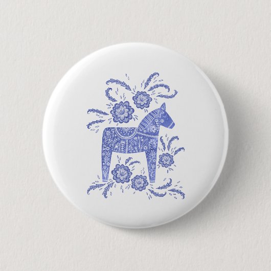 Zweedse Button Dala Horse Blue en White (Voorkant)