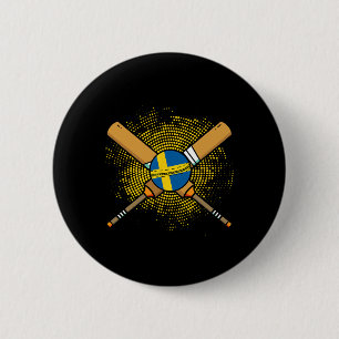 Zweedse Cricket Racket En Ll Vlag Van Zweden Ronde Button 5,7 Cm
