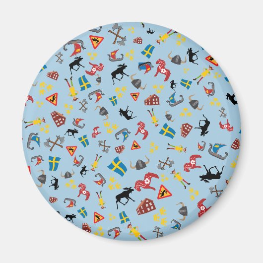 Zweedse cultuurartikelen op blauwe achtergrond magneet (Voorkant)