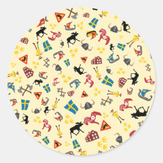 Zweedse cultuurartikelen op gele achtergrond ronde sticker