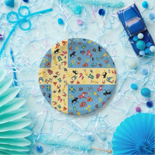 Zweedse cultuurgoederen met vlag papieren bordje (Feest)