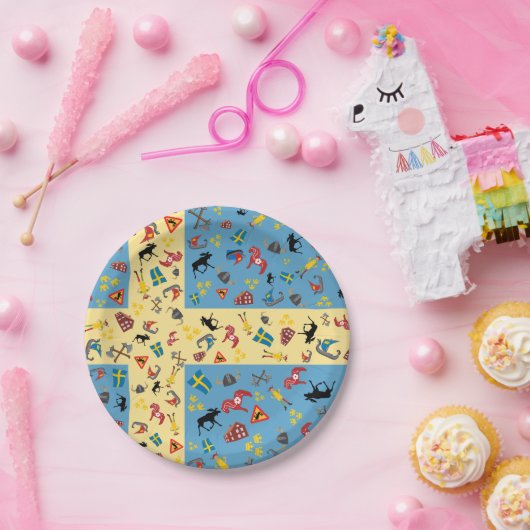 Zweedse cultuurgoederen met vlag papieren bordje (Feest)