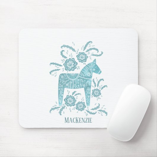 Zweedse Dala Horse - Aangepaste naam Blauwgroen Muismat (Met muis)