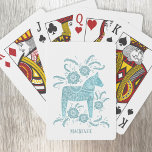 Zweedse Dala Horse - Aangepaste naam Blauwgroen Pokerkaarten<br><div class="desc">Een Dalecarlian Horse traditioneel Zweeds design in blauwgroen groen. Verander of verwijder de naam om aan te passen.</div>