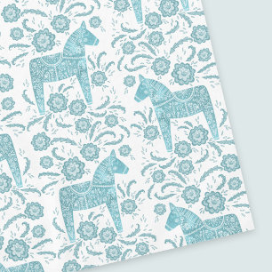 Zweedse Dala Horse Blauwgroen en White Tablecloth Tafelkleed