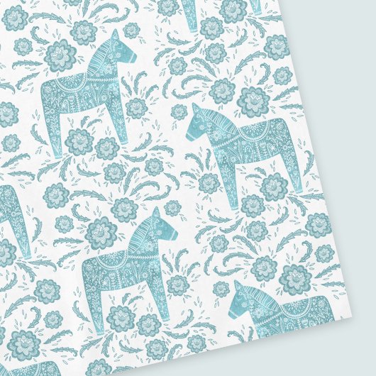 Zweedse Dala Horse Blauwgroen en White Tablecloth Tafelkleed