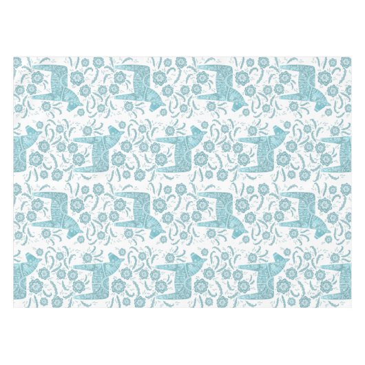 Zweedse Dala Horse Blauwgroen en White Tablecloth Tafelkleed (Voorkant (Horizontaal))