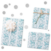 Zweedse Dala Horse Blauwgroen Groene en Witte Folk Inpakpapier Vel