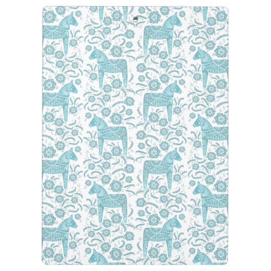 Zweedse Dala Horse Blauwgroen Groene en Witte Folk Klembord (Achterkant)