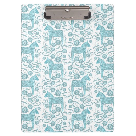 Zweedse Dala Horse Blauwgroen Groene en Witte Folk Klembord (Voorkant)