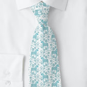 Zweedse Dala Horse Blauwgroen Groene en Witte Folk Stropdas