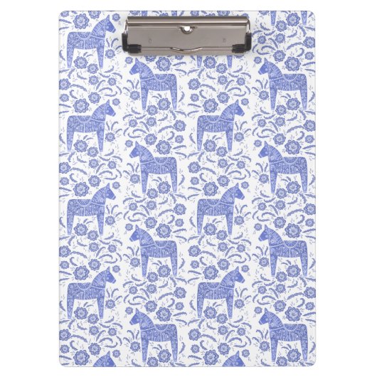 Zweedse Dala Horse Blue en White Folk Style Klembord (Voorkant)