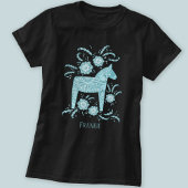 Zweedse Dala Horse Folk Art Blauwgroen douanenaam T-shirt