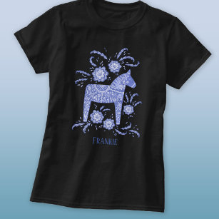 Zweedse Dala Horse Folk Art Blue T-shirt