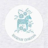 Zweedse Dala Horse Green en White Custom Name Labels (Design 1)