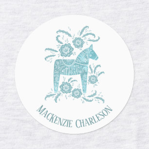 Zweedse Dala Horse Green en White Custom Name Labels