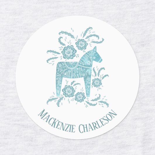 Zweedse Dala Horse Green en White Custom Name Labels (Design 1)