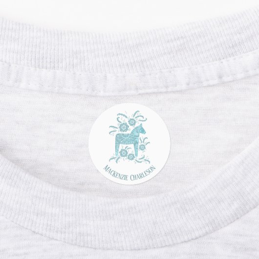 Zweedse Dala Horse Green en White Custom Name Labels (Aangebracht)