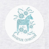 Zweedse Dala Horse Green en White Custom Name Labels (Design 2)