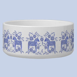 Zweedse Dala Horse Indigo Blue en White Bowl Voerbakje