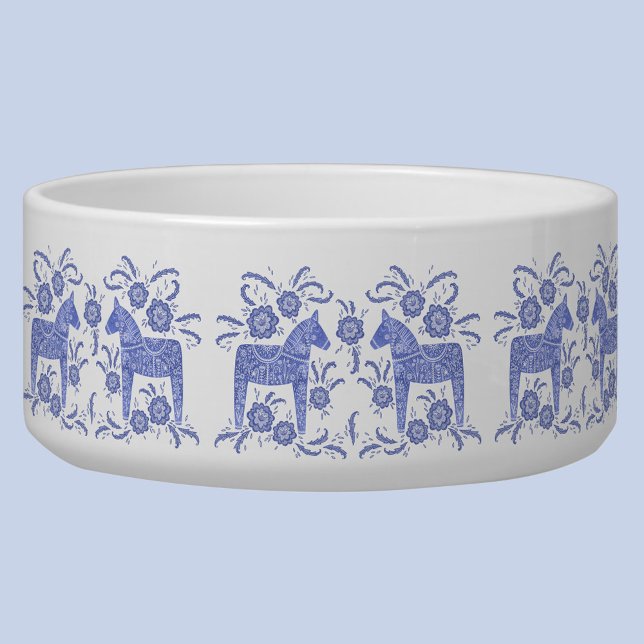 Zweedse Dala Horse Indigo Blue en White Bowl Voerbakje (Swedish Dala Horse blue and white pet bowl)