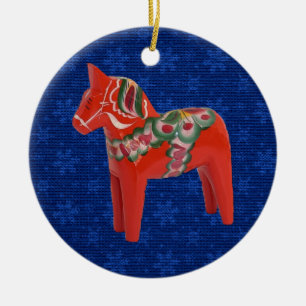 Zweedse Dala Horse on Field of Blue Stars Keramisch Ornament