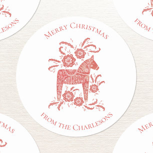 Zweedse Dala Horse Red Kerstmis Ronde Sticker