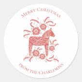 Zweedse Dala Horse Red Kerstmis Ronde Sticker (Voorkant)