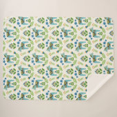 Zweedse Dala Horses Blauwgroen Sherpa Blanket Deken (Voorkant (horizontaal))