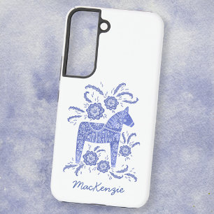 Zweedse Dala paard Blauw Wit Samsung Galaxy Hoesje