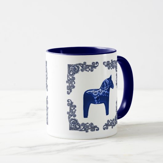 Zweedse Dala Paard met blauw schuifwiel Mok (Voorkant rechts)