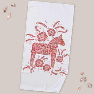 Zweedse Dala-paard Rood en Wit Strandlaken