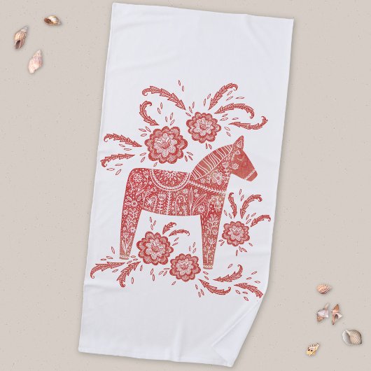 Zweedse Dala-paard Rood en Wit Strandlaken