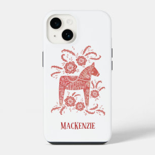 Zweedse Dala-paard Rood & Wit Gepersonaliseerd iPhone 14 Hoesje