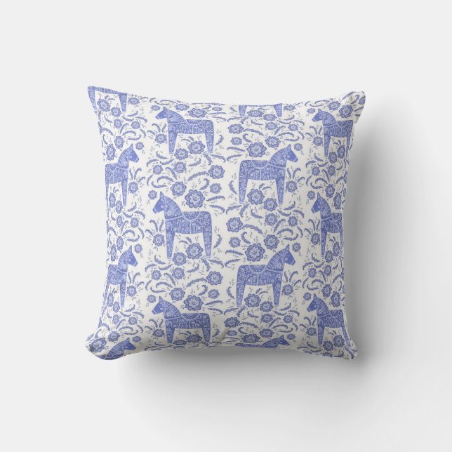 Zweedse Dala-paard Traditionele volks kunst blauw Kussen (Voorkant)