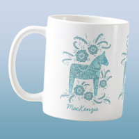 Zweedse Dala-paard turquoise gepersonaliseerde kof