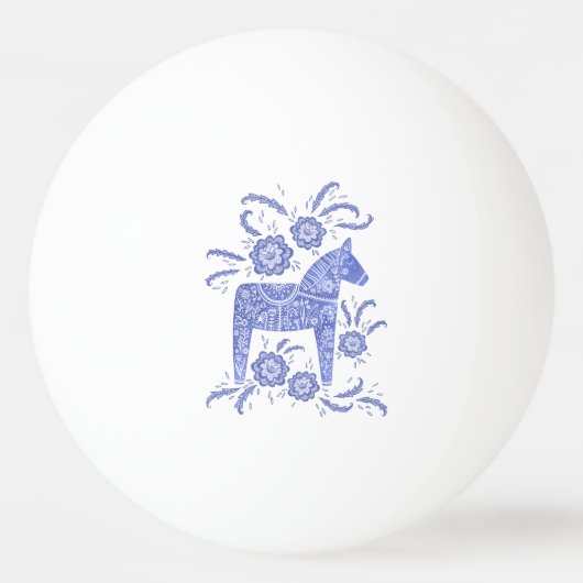 Zweedse Dala Paard zeer Peri Blue Folk Art Pingpongbal (Voorkant)